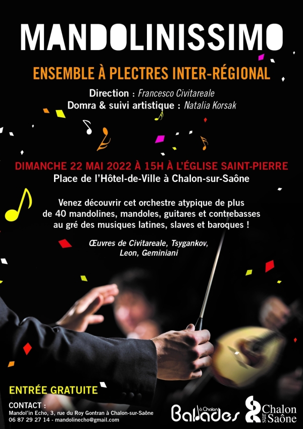 L’orchestre à plectres Mandolinissimo en concert ce dimanche 22 mai en l’église Saint-Pierre