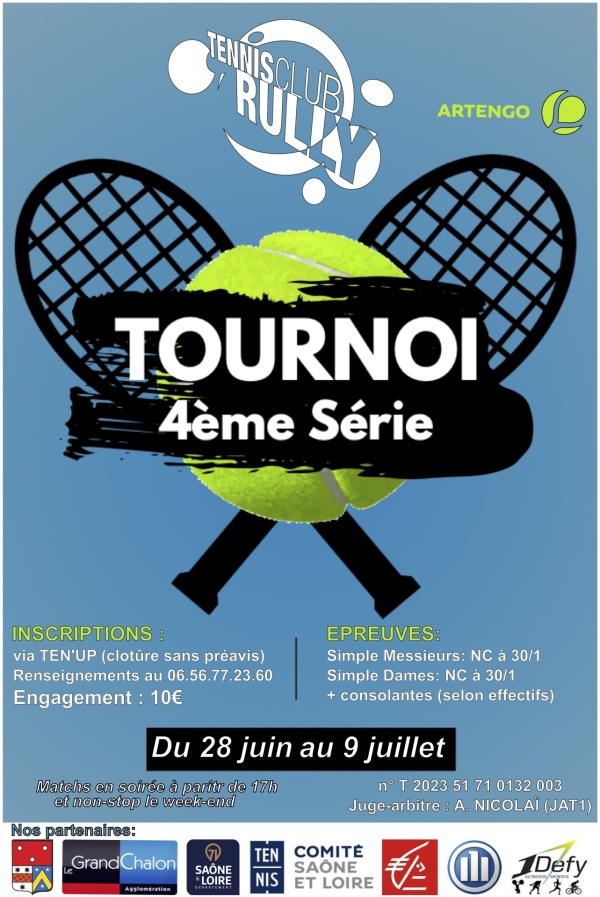TENNIS - Tournoi organisé par le Tennis Club Rully 