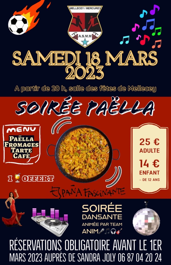 Soirée Paëlla de l'ASMM - Les inscriptions sont ouvertes