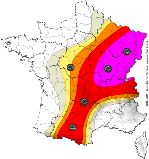 Keraunos, l'observatoire français des tornades et orages violents confirme l'évolution orageuse violente