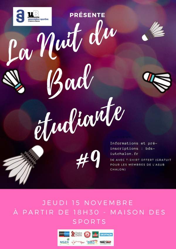 Jeudi 15 novembre : 9e édition de la "Nuit du Bad" organisée par l'ASUB Chalon