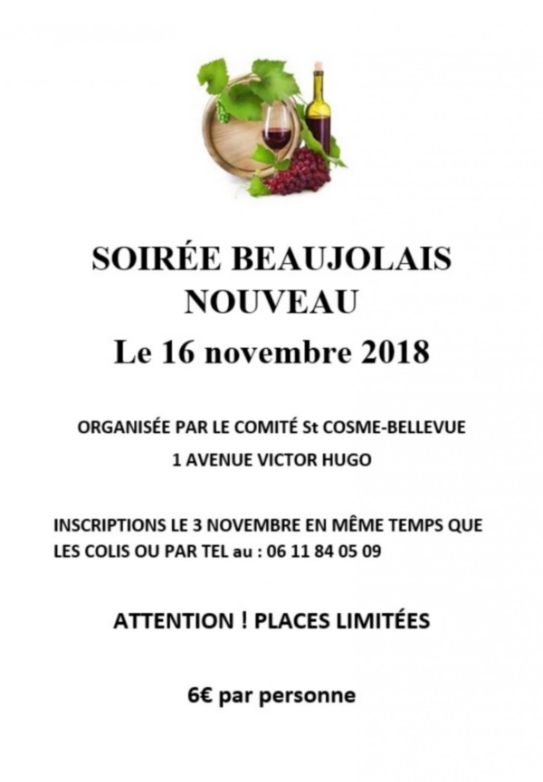 Vendredi 16 novembre : Soirée beaujolais avec le comité St Cosme/Bellevue