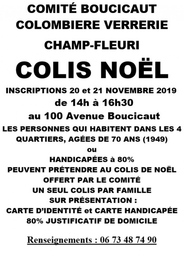 Inscriptions pour les colis de Noël du quartier Boucicaut/Colombière/Verrerie/Champ-Fleuri