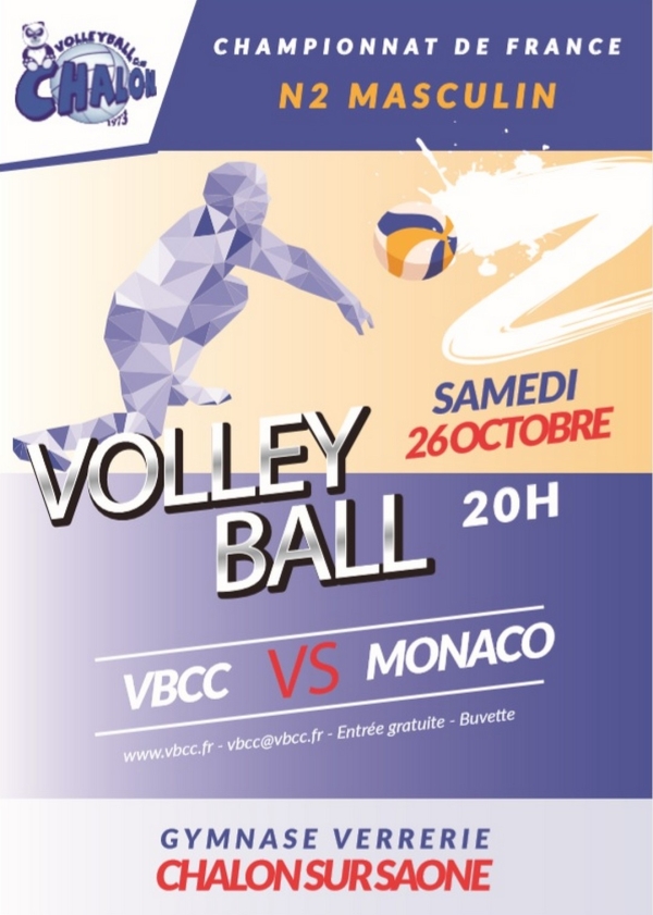 Samedi 26 octobre au gymnase de la Verrerie à 20 heures :  VBCC - AS MONACO