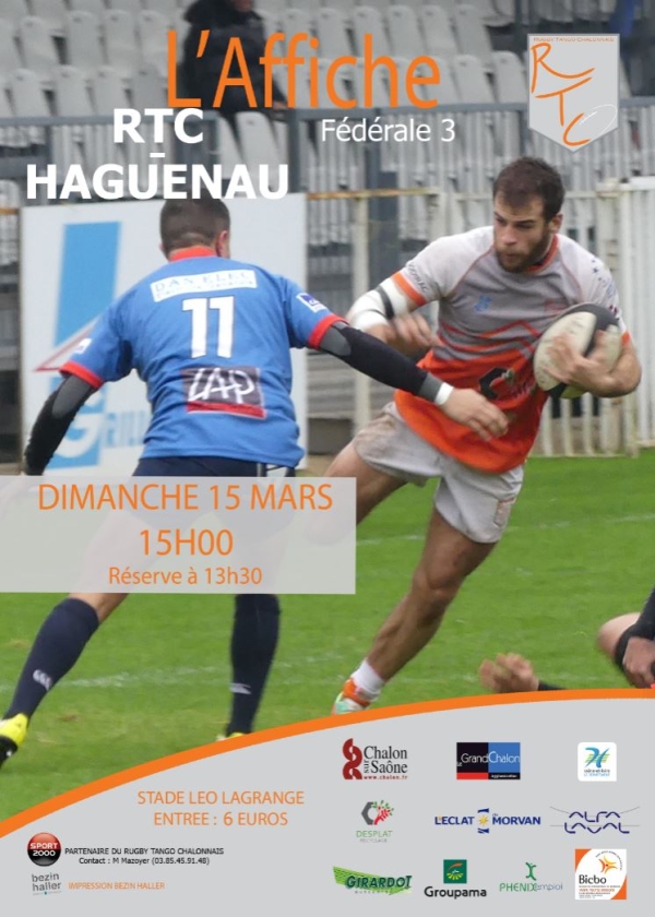 Ce dimanche, à 15 heures, venez tous encourager nos rugbymans du RTC 