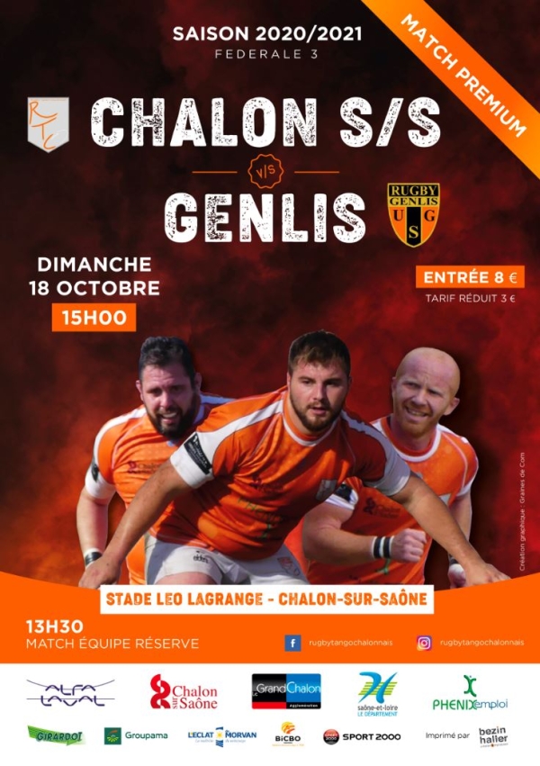 Fédérale 3 - poule 4 : RTC (Rugby Tango Chalonnais) – Genlis, les chalonnais resteront-ils invaincus   