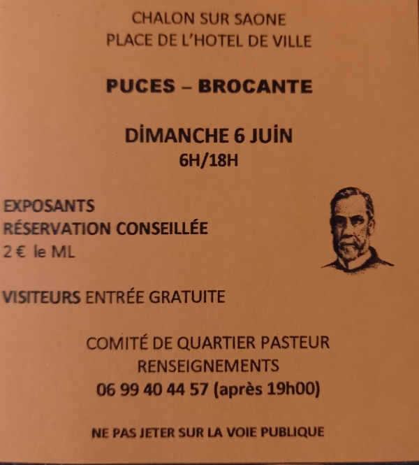 La dynamique équipe du Comité de Quartier Centre Pasteur vous propose son marché aux puces et brocante le 6 juin Place de l’Hôtel de Ville