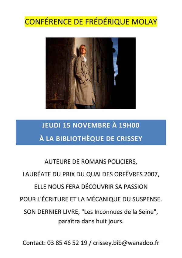 Crissey : Conférence de Frédérique Molay, écrivain le 15 novembre 2018