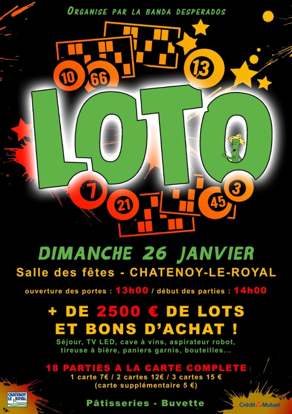Dimanche 26 janvier 2020 : grand Loto de la Banda Desperados de Châtenoy-le-Royal