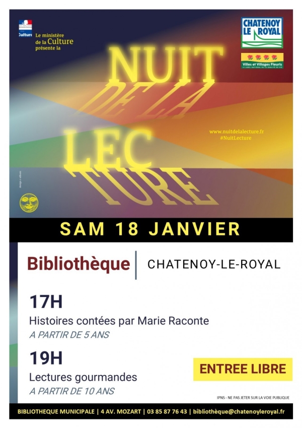 Samedi 18 janvier 2020 : Nuit de la lecture à la Bibliothèque Municipale