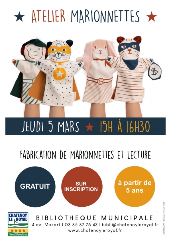 Jeudi 5 mars 2020 : Atelier Marionnettes à la Bibliothèque Municipale