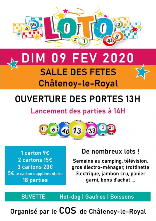 Dimanche 9 février Super Loto du COS de Châtenoy-le-Royal