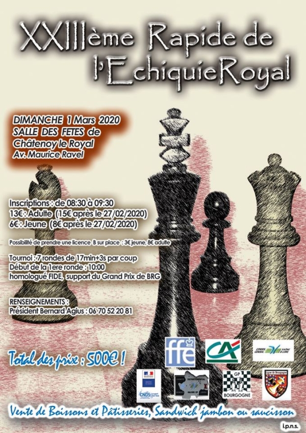 Echecs : XXIII éme Rapide de l'Echiquier Royal le 1er Mars 2020