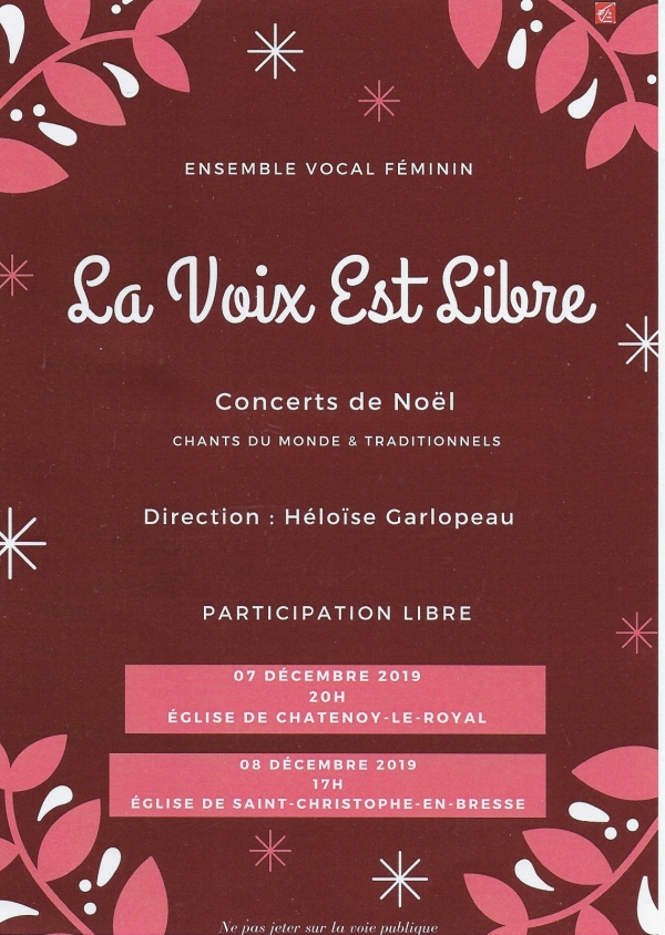 Dans la série « Les concerts de Noël celui de « la Voix est libre » les 7 et 8 décembre 2019