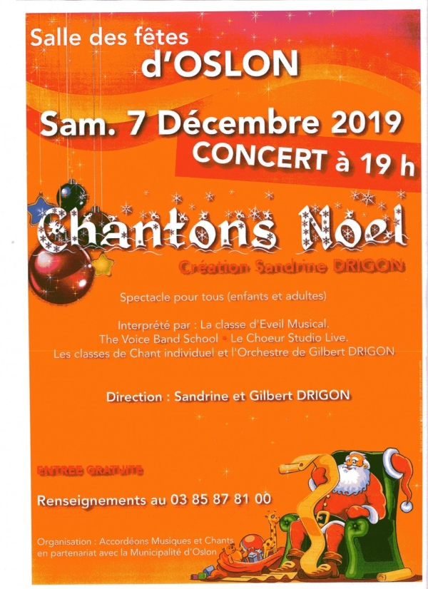 Oslon : 7 décembre 2019, concert de Noël d'Accordéons, Musiques et Chants