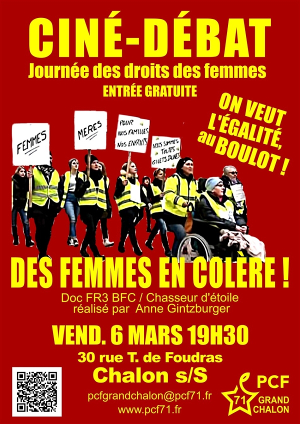 Ciné-débat vendredi au siège de la Fédération du PCF 71 à l'occasion de la Journée Internationale des droits des femmes