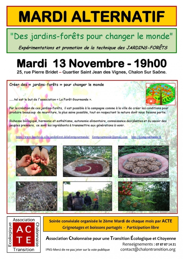 La Forêt Gourmande au programme du prochain Mardi Alternatif d’ACTE