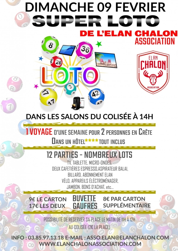 Dimanche 9 février : Super loto de l'Élan Chalon association