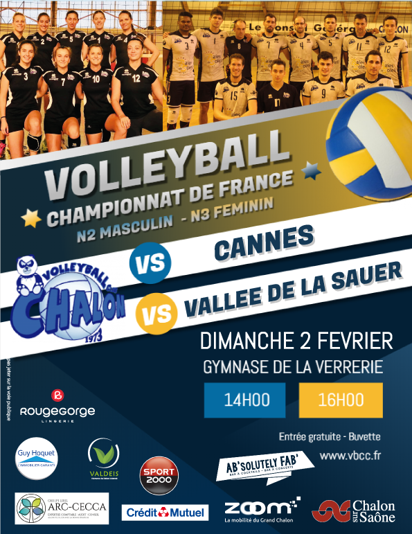 Dimanche 2 Février Volleyball N2M 11e J. Poule B : VBCC Vs AS CANNES