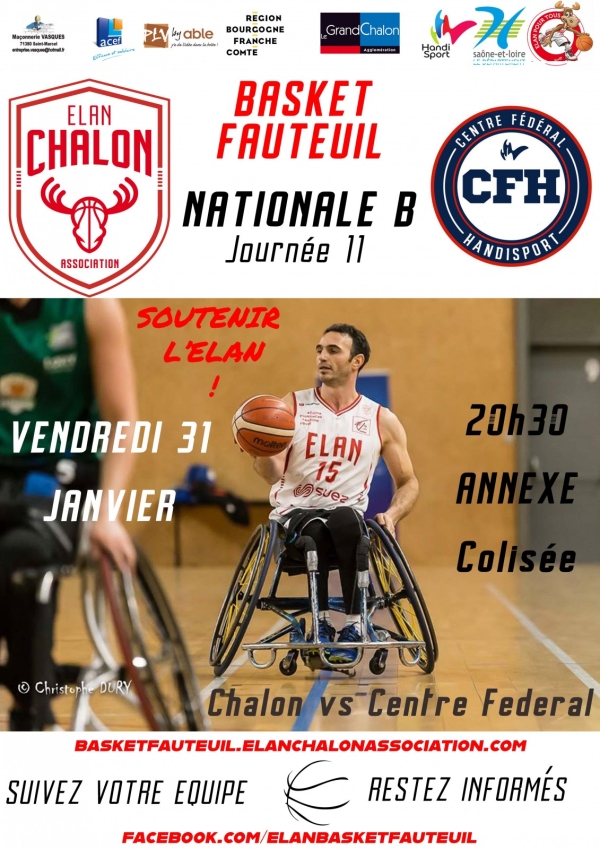 Vendredi 31 Janvier à 20h30 : BASKET FAUTEUIL : ÉLAN CHALON Vs CENTRE FÉDÉRAL