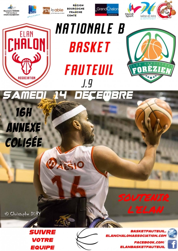 Samedi 14 décembre à 16h : BASKET FAUTEUIL N.B (9eJ.) : ÉLAN CHALON - FEURS