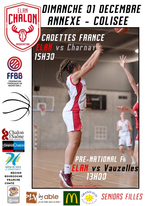 Dimanche 1er décembre (annexe du Colisée) : Deux matchs de basketball