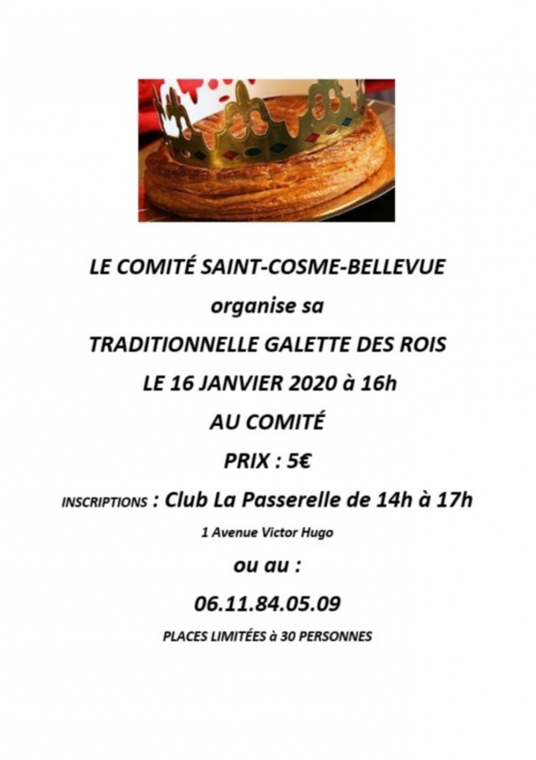 Jeudi 16 Janvier à 16h : Galette des rois avec le comité St Cosme/Bellevue à Chalon