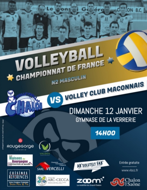 Dimanche 12 Janvier à 14h : Retour à la compétition pour le VBCC qui reçoit le VOLLEY CLUB MACONNAIS