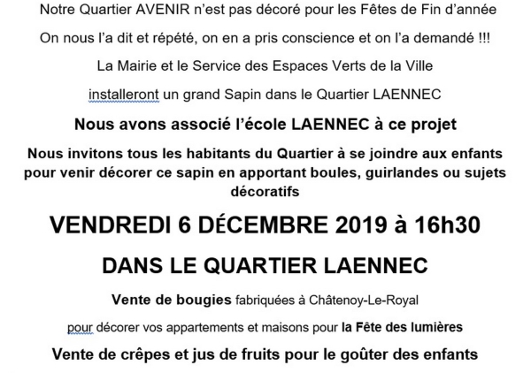 Vendredi 6 décembre à 16h30 : Venez nombreux décorer le grand sapin du quartier Laënnec
