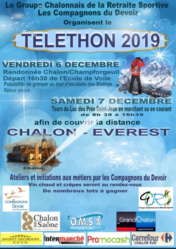 Venez participer au Téléthon 2019 avec le Groupe Chalonnais de la Retraite Sportive