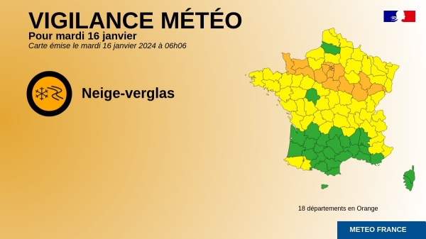 Vigilance orange neige et verglas sur le nord Bourgogne ... la Saône et Loire en jaune 