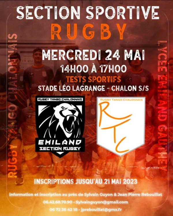Mercredi 24 mai, journée d'inscription à la section sportive Rugby (RTC)