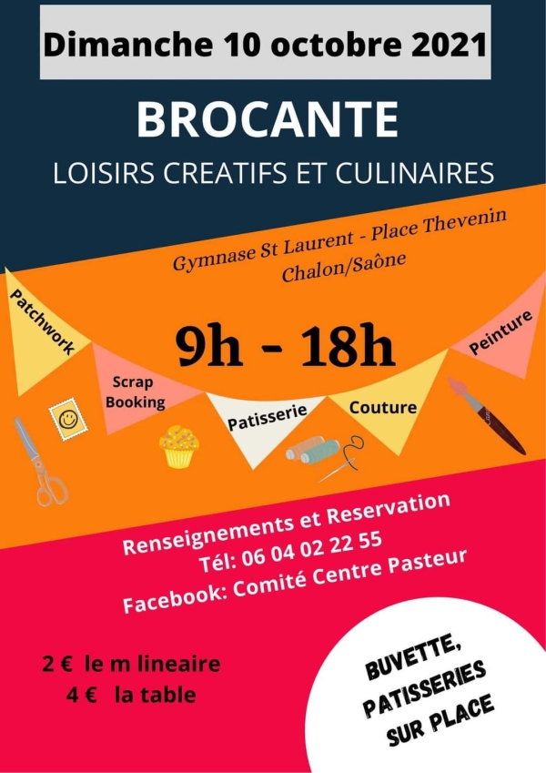 Venez nombreux dimanche 10 octobre, à la brocante et ses loisirs créatifs et culinaires