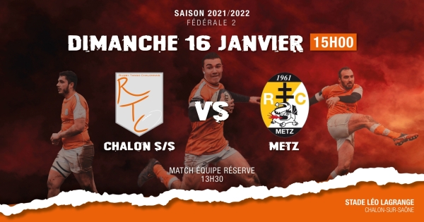 Fédérale 2 - poule 2 : RTC (Rugby Tango Chalonnais) - Metz,  venez encourager  les rugbymans chalonnais    