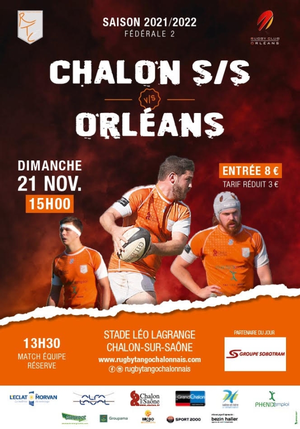 Fédérale 2 - poule 2 : RTC (Rugby Tango Chalonnais) - Orléans, venez encourager  les rugbymans chalonnais    
