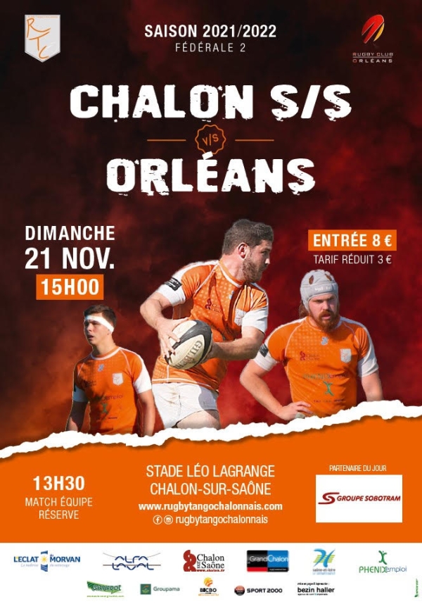 Fédérale 2 - poule 2 : RTC (Rugby Tango Chalonnais) - Orléans, venez encourager les rugbymans chalonnais