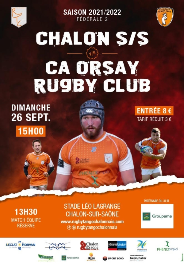 Dimanche, venez encourager le Rugby Tango Chalonnais contre Orsay
