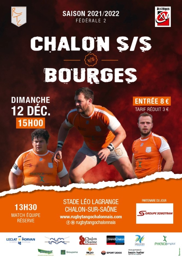 Fédérale 2 - poule 2 : RTC (Rugby Tango Chalonnais) - Bourges, venez encourager  les rugbymans chalonnais    