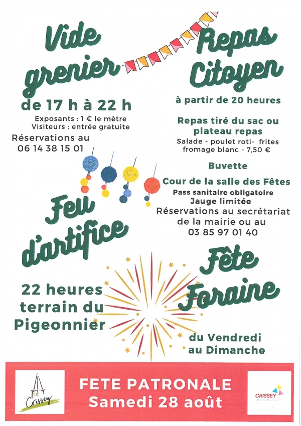 La fête patronale de Crissey se tiendra samedi 28 Août