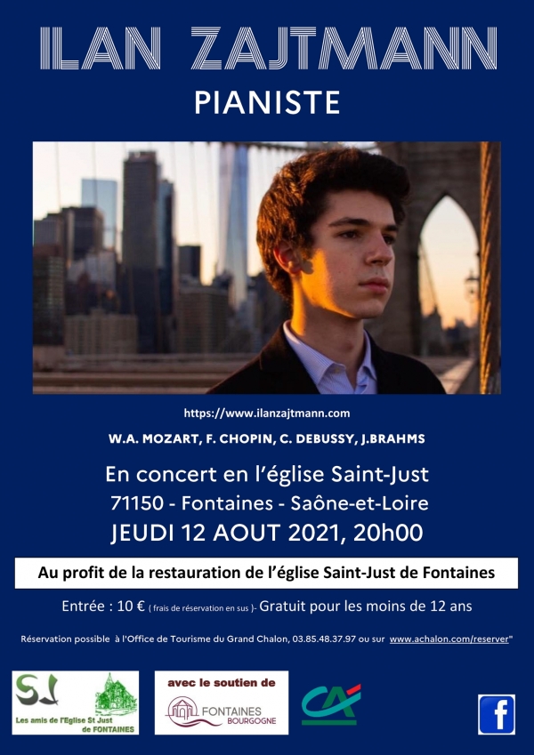 Fontaines - Ilan Zajtmann en concert le jeudi 12 Août à 20h00 à l’église Saint Just de Fontaines.