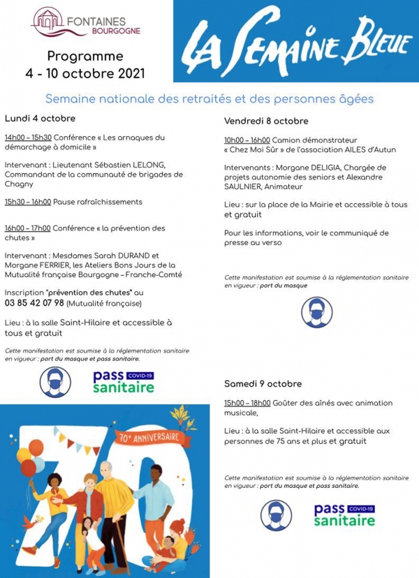 La Semaine Bleue à Fontaines du 4 au 10 octobre 2021.