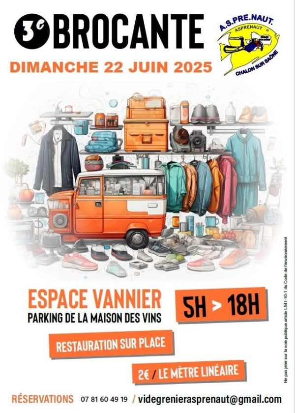 Dimanche 22 juin à Chalon sur Saône grande brocante de l’A.S.PRE.NAUT