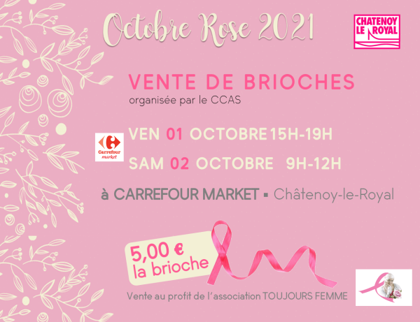 Vendredi 1er et samedi 2 octobre 2021 vente de brioches au profit Toujours Femme