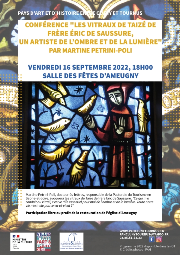 Conférence sur " Les vitraux de Taizé" vendredi 16 septembre à Ameugny