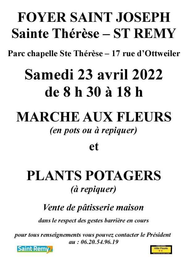 Samedi 23 avril 2022, un Marché aux Fleurs et aux plants potagers à Ste Thérèse de St Rémy