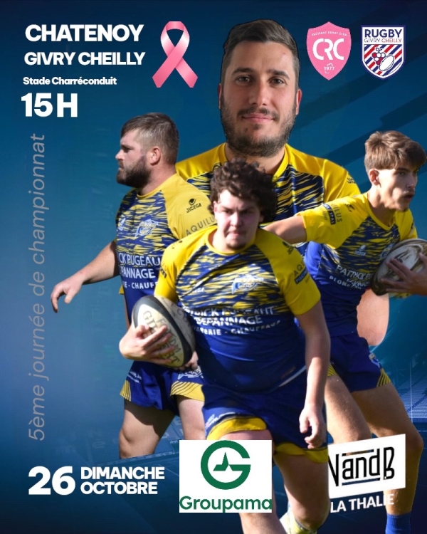 Rugby : le derby Chatenoy / Givry-Cheilly en Régional 3 ce dimanche 26 octobre à Charréconduit
