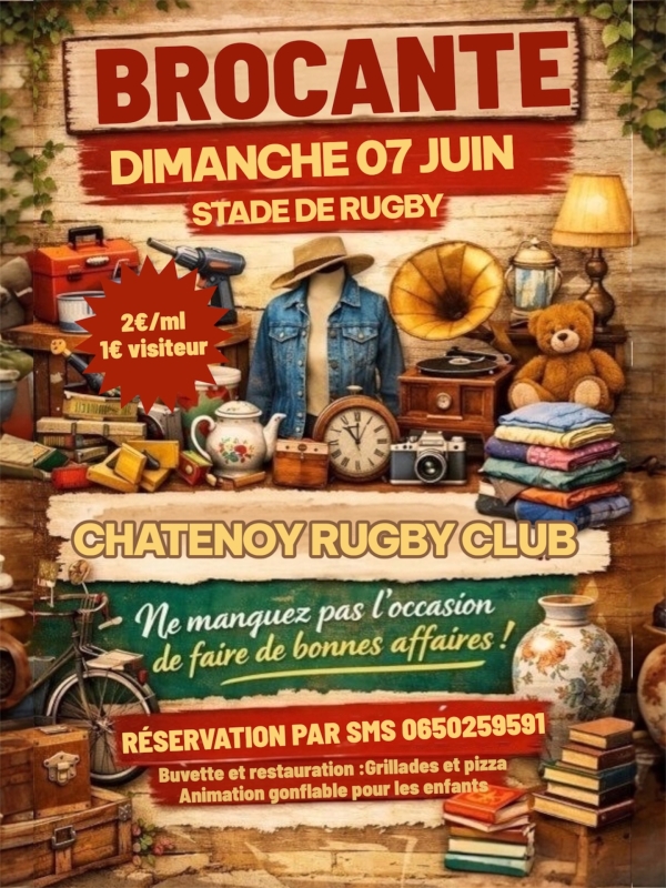 Rugby : Dimanche 7 juin 2026 la grande brocante du Châtenoy Rugby Club