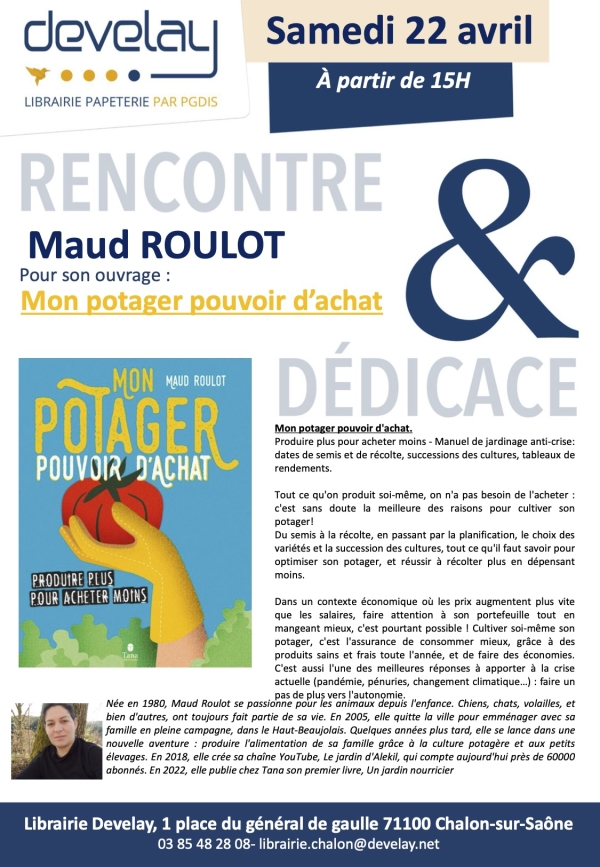 Rencontre-dédicace samedi 22 avril à la librairie Develay