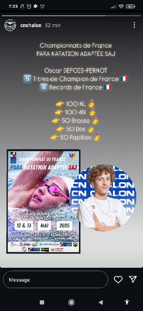 Le nageur du Cercle Nautique Chalonnais Oscar Pernot-Defois titré 5 fois champion de France en Sport Adapté Jeunes