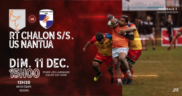 Dimanche 11 décembre en Fédérale 2 : Chalon RTC - Nantua, venez encourager les rugbymans chalonnais 